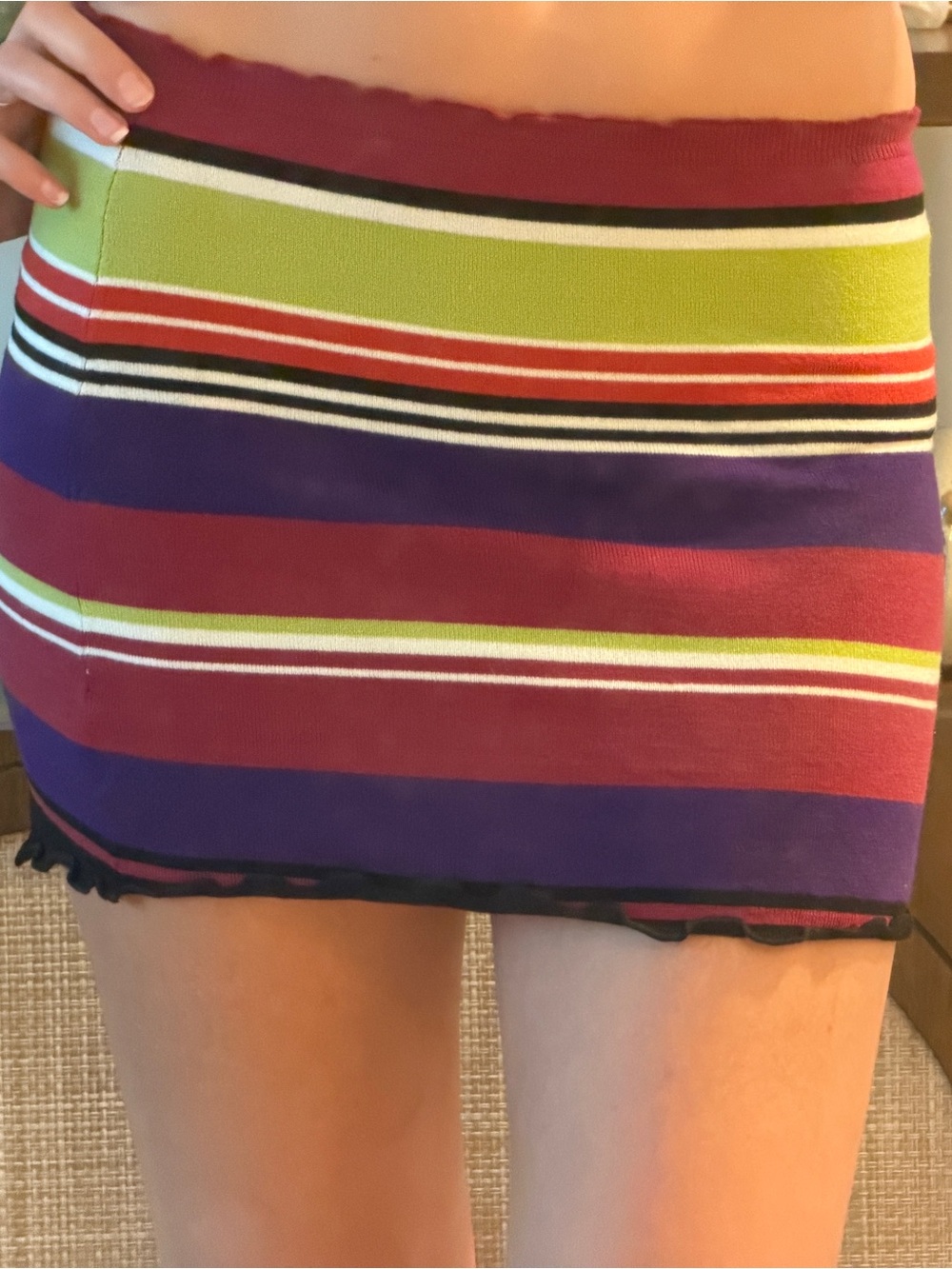 Tiger Mist Multicolor Striped Mini Skirt in Purple, Red & Lime